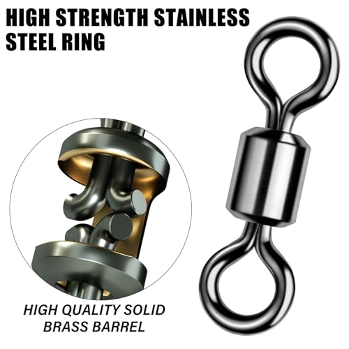 Alwonder Fishing Barrel Swivels 20 to 50-Pack Swivels Fishing Tackle Freshwater Saltwater Swivel Rolling Swivel Heavy Duty Black Nickel Stainless Steel Lures Leaders Line Connectors Terminal Tackle - size: #3/0(220LB)-40 Pack