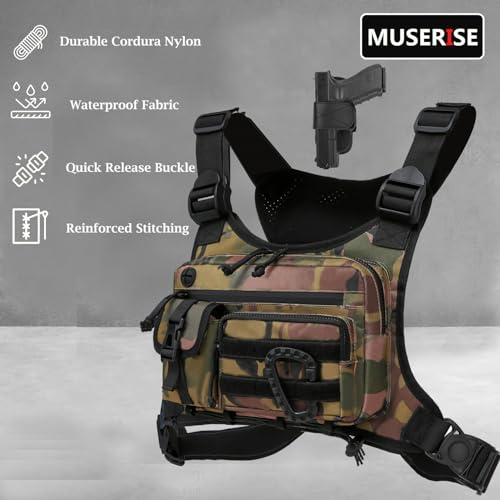 Muserise Outdoor Chest Bag For Men and Women, Tactical Vest For Running, Cycling, EDC Chest Pack Rig For Sports and Workouts - color: Camo