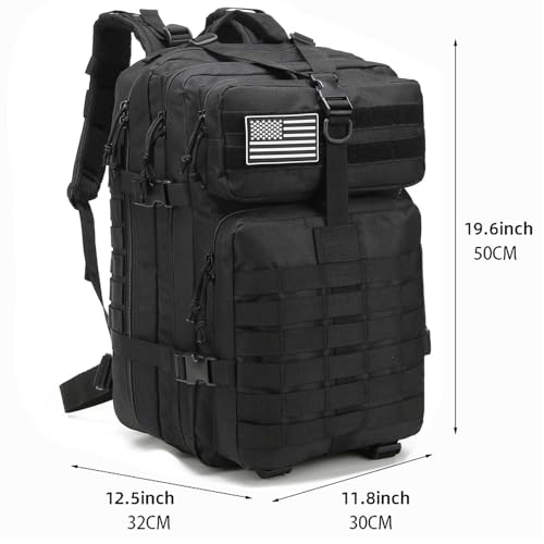 Tactical Backpack for Men, 45L Military Gym Backpacks, Large 3-Day Assault Pack Bug Out Bag MOLLE Daypack for Rucking Fishing Camping(Black) - color: Black