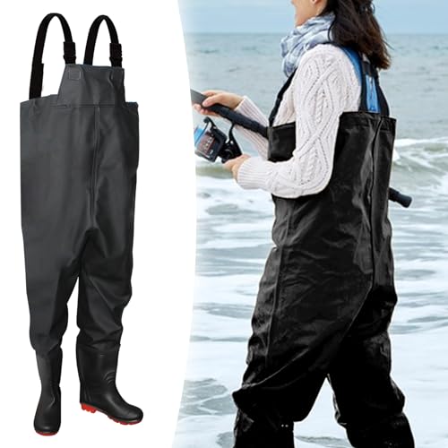 Fishing Chest Waders and Waist Wader Pants for Men, Waterproof PVC Lightweight Bootfoot Black Insulated Wading - size: 11