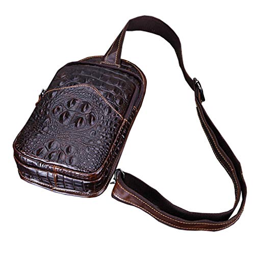 Hebetag Crocodile Genuine Leather Sling Crossbody Bag for Men Travel Outdoor Hunting Hiking Camping Shoulder Chest Pack Backpack Daypack Coffee - color: #12coffee