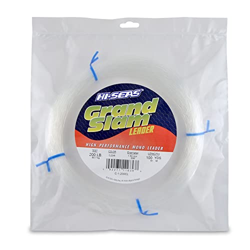 HI-SEAS Grand Slam Monofilament Fishing Leader - Superior Strong Clear Black, for Freshwater & Saltwater Big Game Bottom Fishing, Trolling - color: Clear, style: 100 Yd, 200 Lb, .059 in / 1.50 Mm