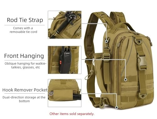 Tactical 10L MOLLE Bag for Fishing Trekking Survival Camping Fitness | Multiple independent pockets, tackle box slots,High-strength nylon,Multiple independent pockets, tackle box slots - color: Brown