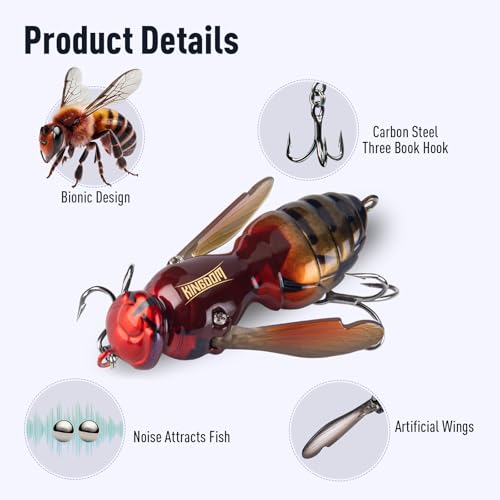 Kingdom Wasp Crawl Bait Insect Bionic Floating Fishing Lures Swimbaits Hard Artificial Baits Lure Freshwater and Saltwater Bass Carp Pike Walleye Fishing ABS Material Carbon Steel Three Book Hook - color: 12, size: 4.2g