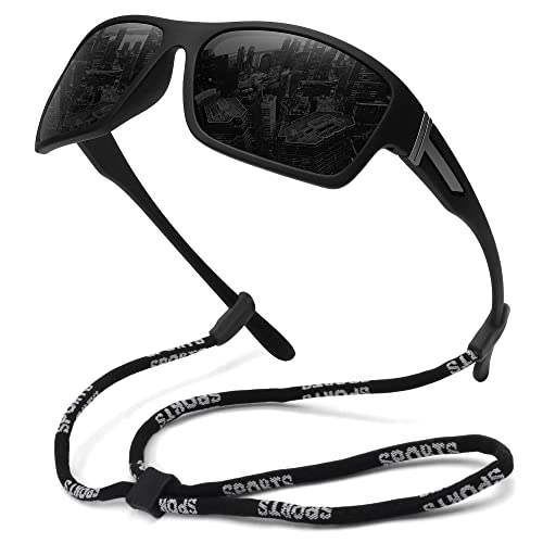 STORYCOAST Polarized Sports Sunglasses for Men Women Unbreakable Frame Cycling Fishing Driving - color: Black Frame-gray Lens
