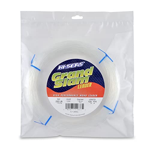 HI-SEAS Grand Slam Monofilament Fishing Leader - Superior Strong Clear Black, for Freshwater & Saltwater Big Game Bottom Fishing, Trolling - color: Clear, style: 100 Yd, 250 Lb, .071 in / 1.80 Mm