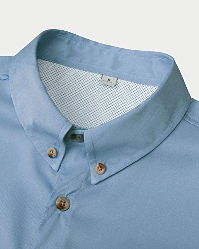 Alimens & Gentle Short Sleeve Fishing Shirt Wicking Fabric Sun Protection Casual Button Down Shirts - color: Blue, size: Large