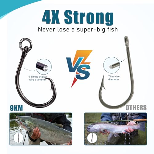 9KM DWLIFE Circle Hooks 4X 25Pcs Strong Corrosion-Resistant High-Carbon Steel Fishing Hooks with Ring for Catfish, Bass Saltwater Circle Hooks - size: 8/0#