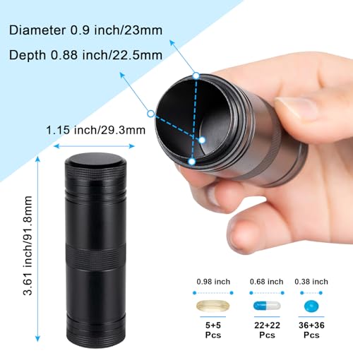 Pill Case 2 Times a Day - Portable Metal Pill Box Daily Waterproof Travel Pill Container, Pill Holder Organizer for Vitamin/Fish Oil/Supplements, 1 Pack Pill Box - color: Black, size: Small-Long