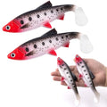 Alwonder 2-Pack Fishing Swimbait Soft Plastic Lures Saltwater, 6.1IN Texas Rig Paddle Tail Swim Baits Freshwater, Sinking Paddle Tail Soft Lure Bait for Pike Musky Bass Tarpon Halibut Mackerel Grouper - color: Red and Black