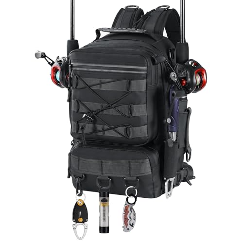 MoKo Fishing Backpack Sling Bag with Rod & Gear Holder, Nylon Waterproof Fishing Tackle Storage Bag for Fishing