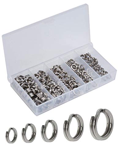 250pcs Fishing Split Rings Assortment Kit, Stainless Steel Double Flat Wire Snap Ring Lure Tackle Connector
