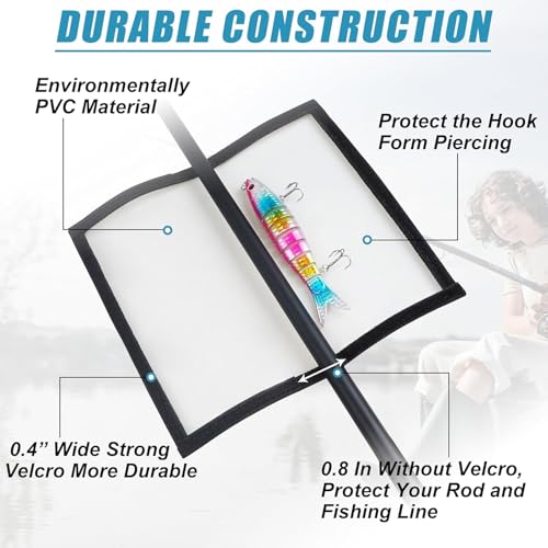 Fishing Lure Wraps, Fishing Hook Covers Durable Clear PVC Lure Covers Keeps Fishing Safe Easily See Lures Bait Storage Protector - color: Black, size: 2pcs Large+2pcs Medium