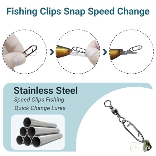 AMYSPORTS Heavy Strength Fishing Snap Stainless Saltwater Freshwater Fishing Swivel Clip Rolling Barrel Fishing Clips Swivels Speed Change Black Nickel - size: Size 1/0+L (85lb) 25 pcs