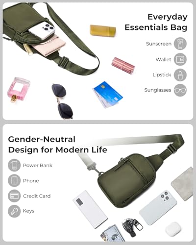 CHOLISS Small Sling Bag for Women and Men, Crossbody Bags Trendy Fanny Packs Chest Bag with Extended Strap - color: D03 Green - Upgrade