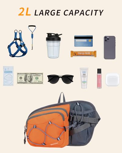 sportsnew Hydration Waist Pack with Water Bottle Holder, 2L Large Fanny Pack for Running Hiking Dog Walking, Water-Resistant Crossbody Waist Bag for Men Women, Patent Pending - style: Orange