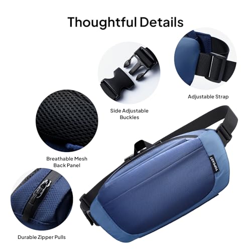 TOPEAST 4L Hiking Fanny Pack with Hidden Water Bottle Pocket, Water Resistant Nylon Waist Bag, Lightweight Crossbody Sling Bag for Men & Women, Large Capacity for Travel, Running, Walking & Cycling - color: BLUE