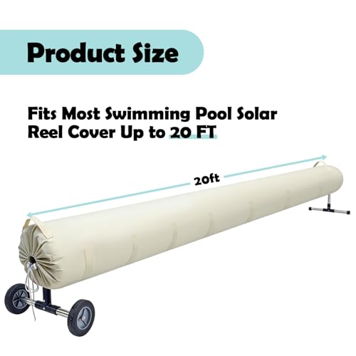 Pool Solar Reel Cover with Adjustable Strap, Waterproof Cover for Solar Blanket, 420D Heavy Duty Swimming Solar Reel Storage for Above Ground & Inground Pool (Beige,20 FT) - color: Beige, size: 20 FT