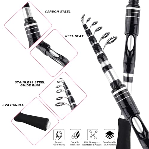 2PCS Telescopic Fishing Rods and Reels Combo Set 6.89ft Portable Fishing Pole Spinning Reel Lures Accessories with Storage Bag Saltwater Freshwater Fishing Pole Combo Fishermen Gift