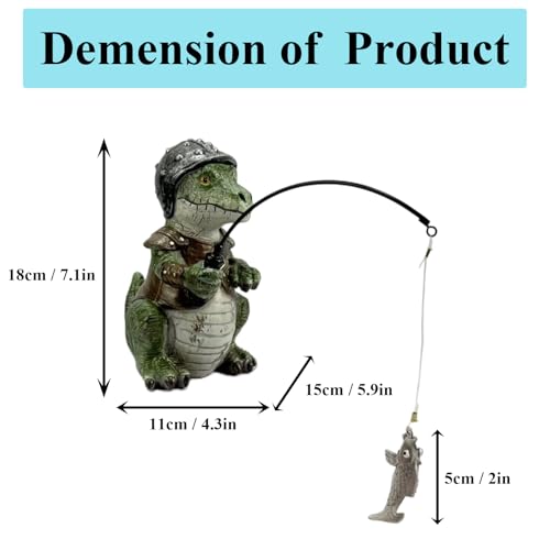Garden Dinosaur Pond Statues Decoration, Fishing Dinosaur Garden Statue Outdoor Koi Pond or Waterfall Decor, 7.1" Crocodile Fishing Poolside Statue, Animals Patio, Lawn Additional, Gifts for Mom - color: Fishing Dinosaur