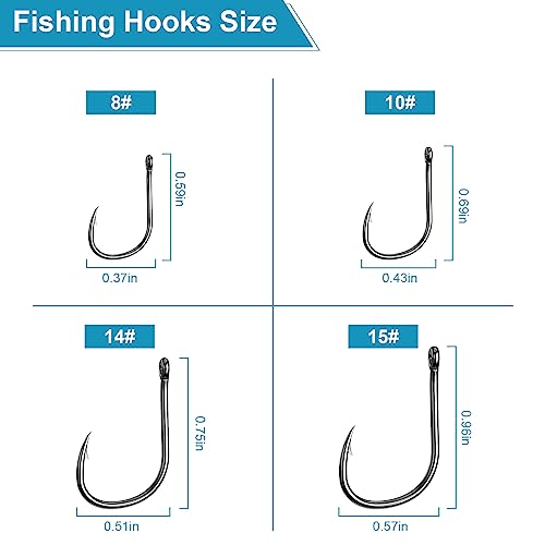 500PCS/100PCS ReeMoo Premium Fishing Hooks, 10 Sizes/4 Sizes Carbon Steel Fishing Hooks W/Portable Plastic Box, Strong Sharp Fish Hook with Barbs for Freshwater/Seawater - style: 100pcs