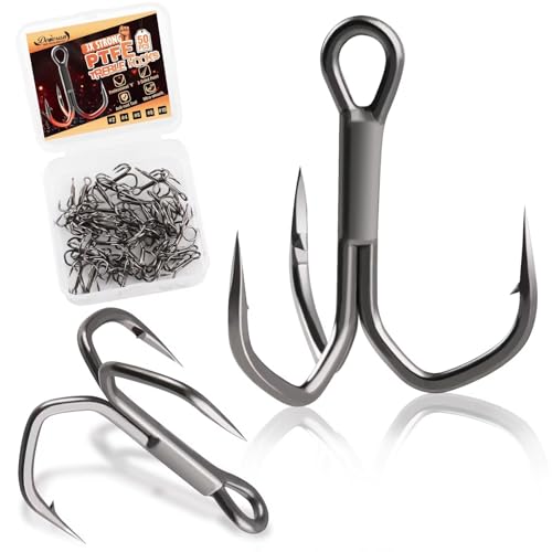 Dovesun Fishing Treble Hooks, Triple Hooks 3X Strong Professional V, 50PCS High Carbon Steel Replacement Fishing Hooks for Saltwater and Freshwater, Sizes #10#8#6#4#2 - color: PTFE Coating, size: #6 * 50PCS