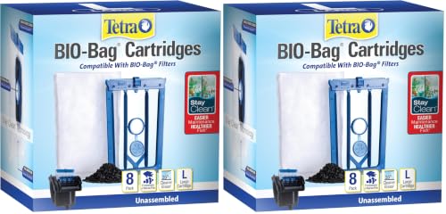 Tetra Whisper Bio-Bag with Stay Clean, Large Filter Cartridges for Aquariums, 8 Count, Unassembled, Fits Tetra Whisper Fish Tank Filters 10-30 Gal, 20-40 Gal, PF-20, 30, 40, 60, IQ 20, 30, 45, 60 - size: 8 Count (Pack of 2), style: With Stay Clean