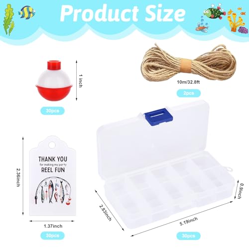Draupnir 30 Sets Fishing Party Favors Candy Tackle Boxes with 30 Fishing Bobber 30 Thank You Cards for Fishing Theme Decorations