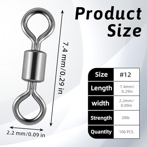 InnoHHustle 100 PCS Micro Swivels for Fly Fishing, Stainless Steel Swivels Fishing Tackle Small Rolling Barrel Swivel High Strength Hook Line Connector Fly Fish Tackle Swivel with Black Coating