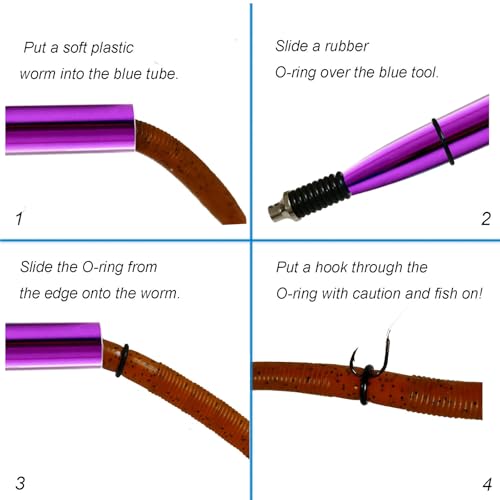 Wacky Rigging Tool, Fishing Bait Rigs, Wacky Rig Ring Tool with 70PCS Worm O-Rings, Wacky Worm Kit for Senko Neko Finesse Stick Soft Baits - color: Purple + a fishing lanyard