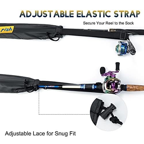 Dr.Fish Fishing Rod Socks Fishing Pole Sleeves Rod Protector Tangle-Free Lightweight Nylon Adjustable Rod Cover Protector for Spinning Rod Baitcasting Rod Surf Rod Fishing Rod Tube Case - color: Fits 6'6" to 7'10", size: 6 Rod Socks