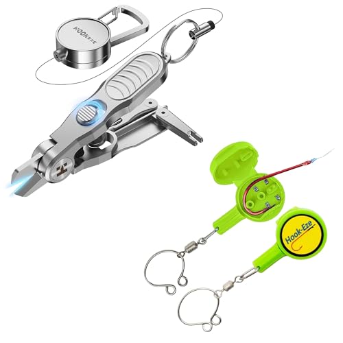 HOOK-EZE Fishing Knot Tying Tool | Protect from Fish Hooks | Tie Knots Easily | Cool Gadgets for Fishermen, 3-in-1 Fishing Line Cutter, Fly Fishing Nippers with Retractors