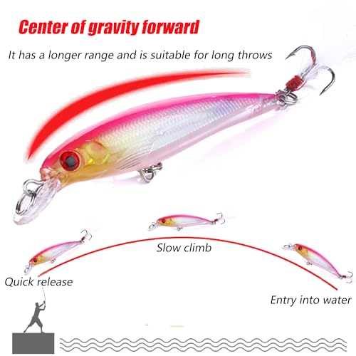 Jerkbait Fishing Lures, Top Water Bass Fishing Lures - 10pcs with Box