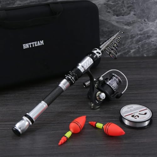 Portable Fishing Spinning Rod and Reel Combo Set Carbon Fiber Fluorescent Rod Tip, with Fishing Lures Line Carrier Bag Kits for Travel Surf Saltwater Freshwater - color: Sliver, size: 2.4M/94.5in/7.84ft