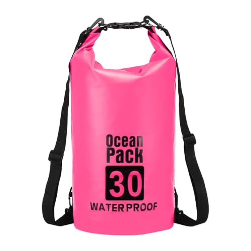 Waterproof Dry Bag, 30L Fit for Women Men Water Proof Bags Lightweight Dry Storage Floating Backpack with Whistle for Travel Backpacking Boating Kayaking (Rose Red) - color: Rose Red, size: 30L