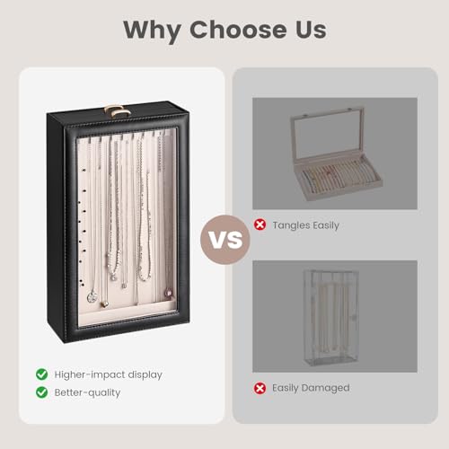 Lolalet Necklace Organizer Box, Jewelry Storage Box with Clear Window for Necklaces Bracelets, Tangle-Free Necklace Display Case for Women Girls, Black, 2 Layers 20 Hooks - color: Black, size: 2 Layers, 20 Hooks