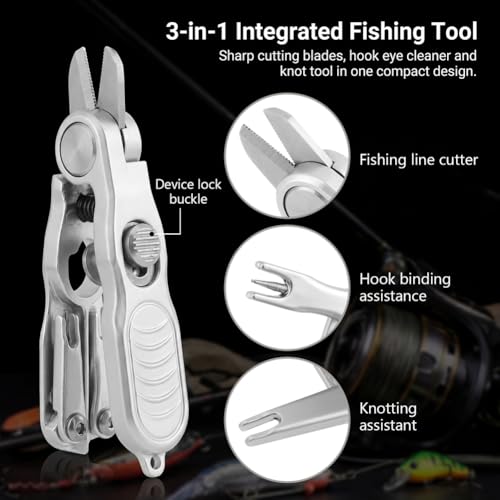 Fishing Line Cutter Tool, Fishing Scissors, Fly Tying Scissors, Multi-Function Folding Angler Accessory with Retractors and Knot Tying Tool, Stainless Steel Blades for Mono and Fluoro Lines