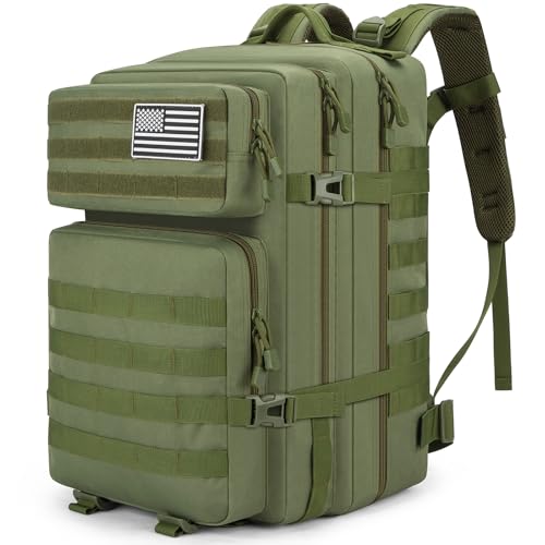 Tactical Backpack 45L Army Military Rucksack, Water Resistant MOLLE Pack, Large 3 Day Bug Out Bag for Men & Women, Durable Outdoor Gear for Hiking, Camping, Hunting, Travel(ArmyGreen) - color: Armygreen