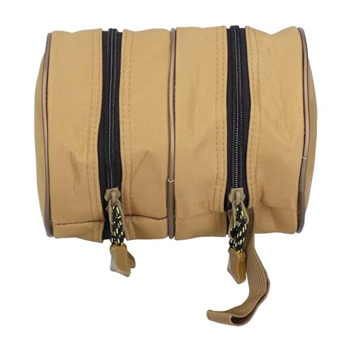 HERCHR Fishing Reel Case, Double Layer Canvas Fishing Tackle Organizer Storage Travel Bag, Portable Fish Accessories Pouch with Strap for Spinning Baitcasting Fly Reels