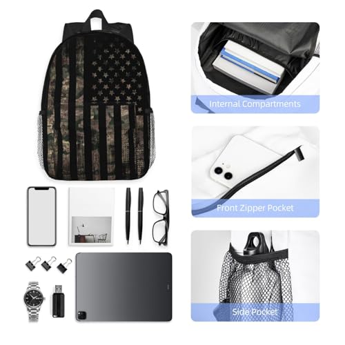 Camouflage Hunting Tactical Camo American Flag 15 Inch Backpack Laptop Travel Bag For Men Women With Multiple Pockets Casual Hiking Gym Sport - color: Camouflage Hunting Tactical Camo American Flag