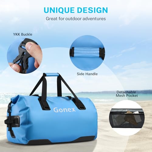 Gonex 40L 60L 80L Extra Large Waterproof Duffle Travel Dry Duffel Bag Heavy Duty Bag with Durable Straps & Handles for Kayaking Paddleboarding Boating Rafting Fishing - color: Light blue, size: 60L