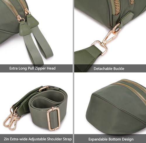 Pure Colour Crossbody Bum Bags for Women Spacious Checkered Cross body Bag Nylon Trendy Fanny Pack for Travel - color: Beans Green