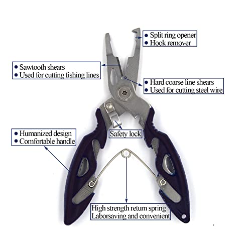 Pack of 201pcs Fishing Stainless Steel Split Rings 5 Sizes and Plier Set, Split Ring Capable of withstanding Large tensile Force and Fishing Plier Tool Kit for Saltwater Fishing Lure Connectors… - color: Black