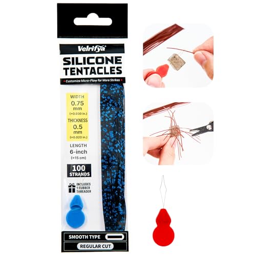 Silicone Skirt Tabs & Tentacle Strands Set for Dice Lure Builds, Japanese-Style Rubber Legs DIY Kit for Soft Baits, with Threader Tool, Fishing Lure Material for Jig Skirts - color: 08 - Midnight Blue Flake, size: Smooth Type