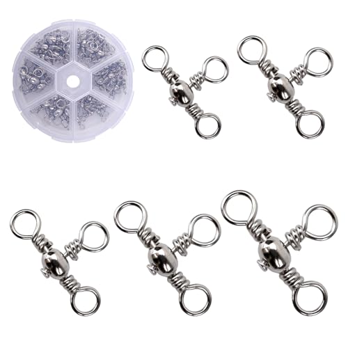 50pcs 3 Ways Ball Bearing Swivels FS/ZH-04 | Fishing Terminal Tackle Kit, Barrel Swivels Fishing Tackle Kit,for Crankbaits Sinker Weights, Connectors Saltwater - color: Silver, size: 10#+8#+6#+4#+2#