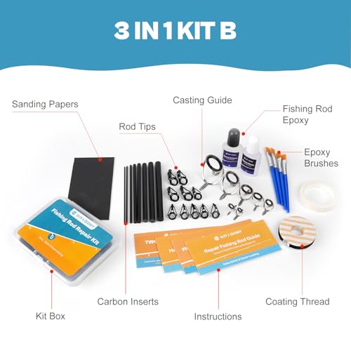 OJYDOIIIY 3-in-1 Fishing Rod Repair Kit - Carbon Sticks/Rod Tips/Eyelets Replacement Parts, Complete Supplies and Instructions - color: 3 IN 1 B