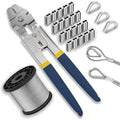Wire Rope Crimping Tool Kit, 100FT Stainless Steel Cable, 100PCS Aluminum Crimping Loop Sleeve, Wire Rope Thimble