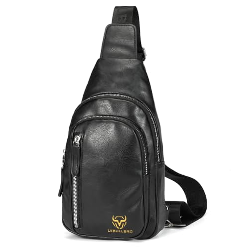 Crossbody Bags for Men Leather Sling Bags Mens Chest Bag Backpack Travel Hiking Fishing Outdoor Sports - color: Black