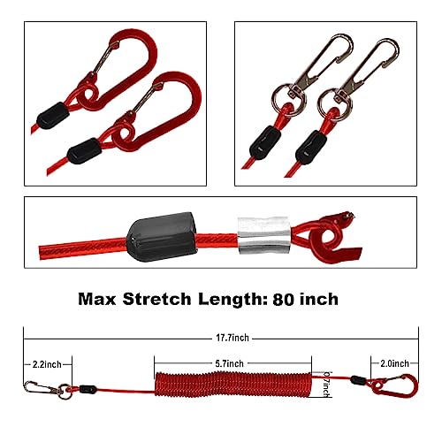 Fishing Lanyard, Heavy Duty Coiled Lanyards Stainless Steel Wire Inside, Safety Rope Extension Cord Tether Retractable Fishing Accessories for Rods, Pliers, Boating, Paddles, Kayak - color: Red