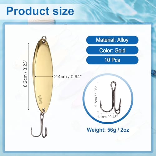Fishing Spoons Lures, Metal Saltwater Treble Trout Lures Jigging Spoon with Treble Hooks Casting Spinner Baits - color: Gold, size: 56g / 2oz